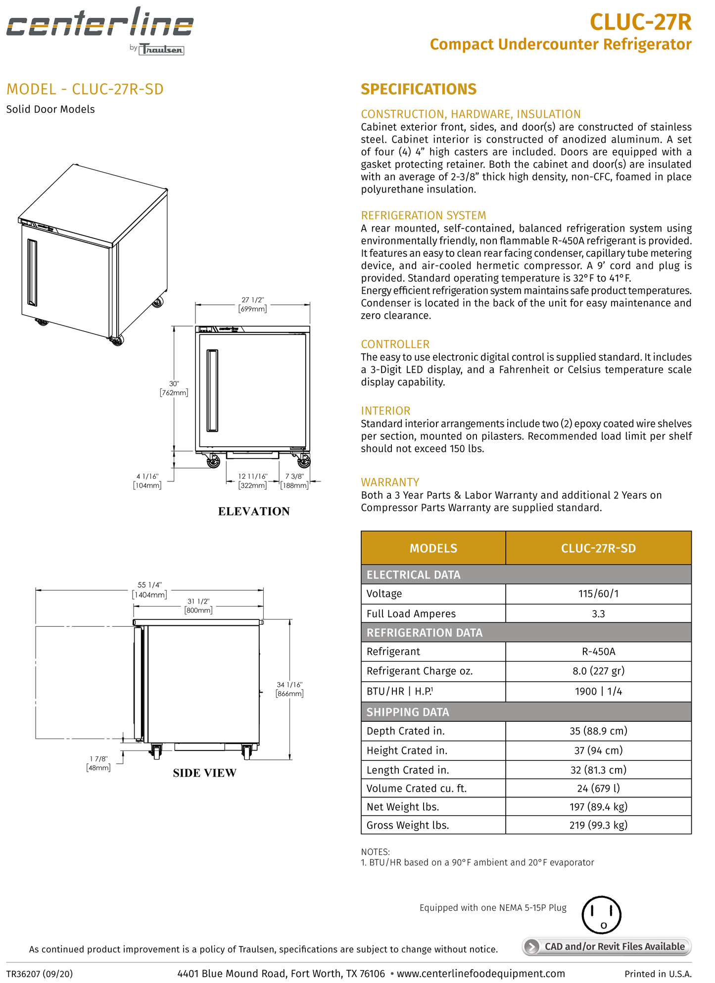 Undercounter Refrigerator 27"