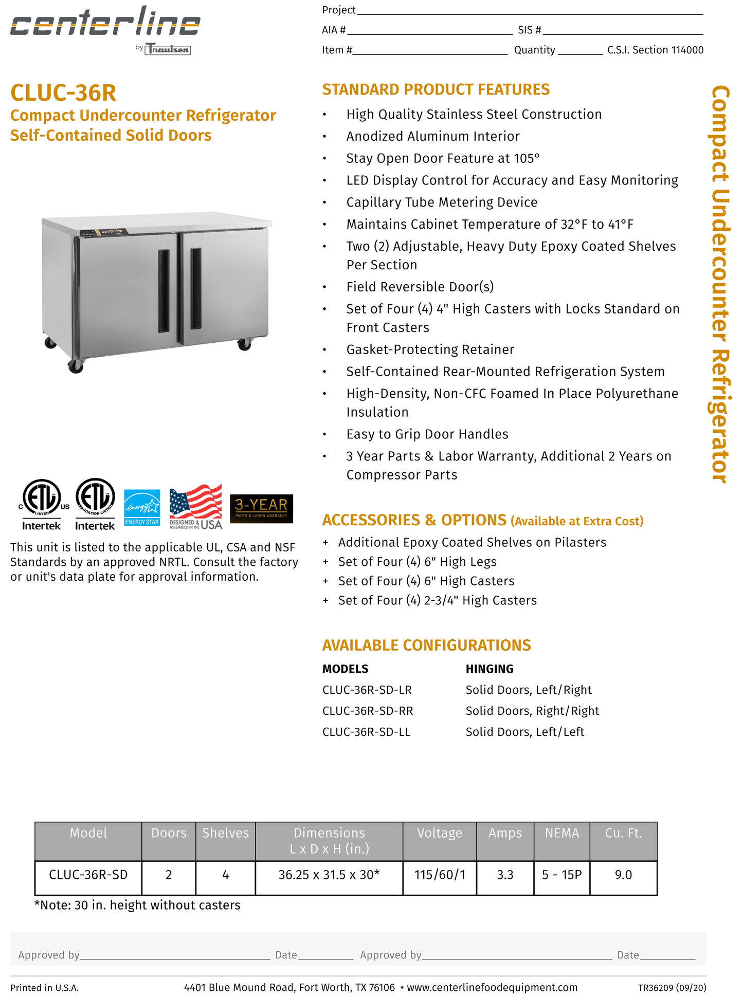 Undercounter Refrigerator 36"