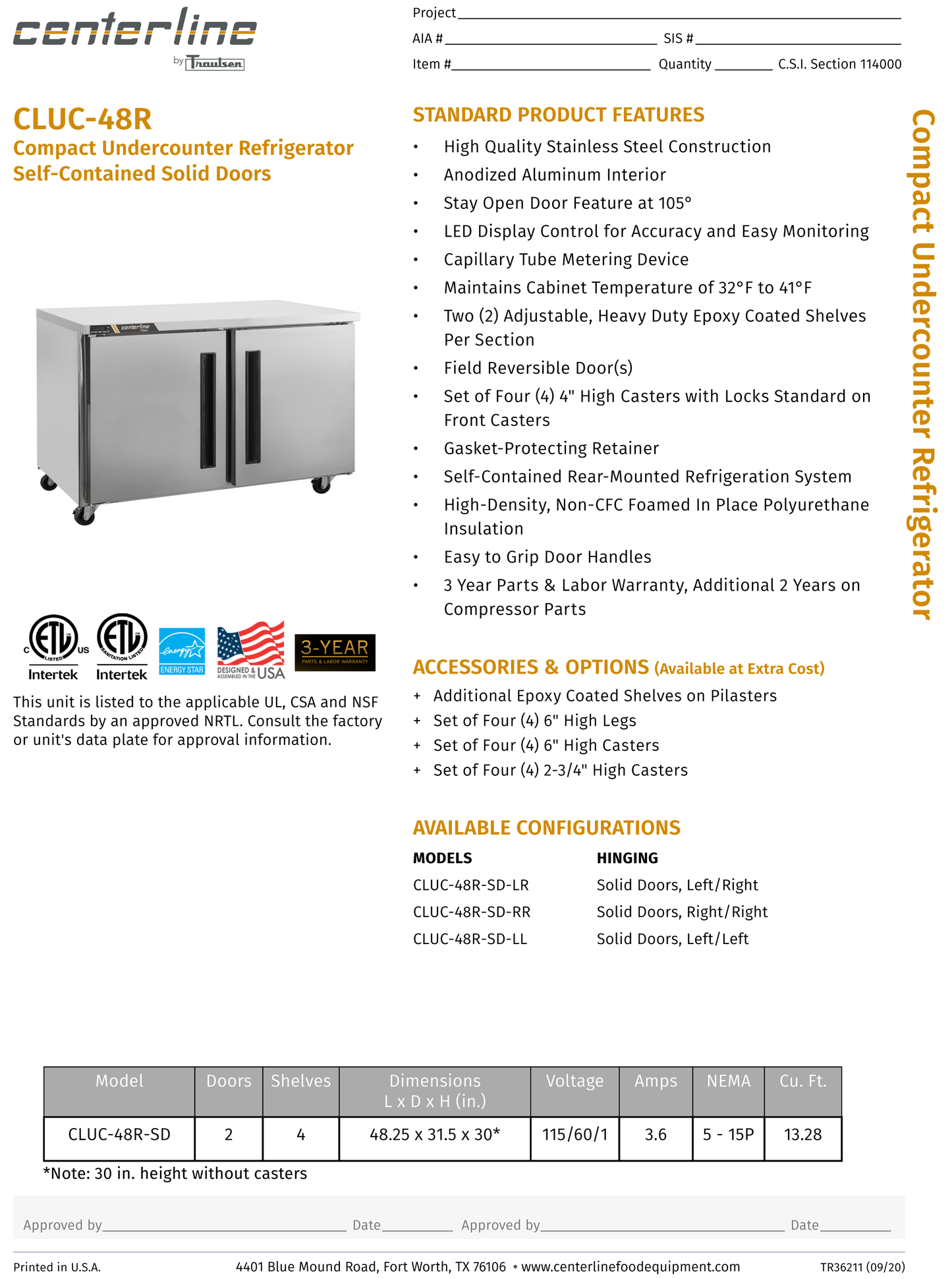 Undercounter Refrigerator 48"