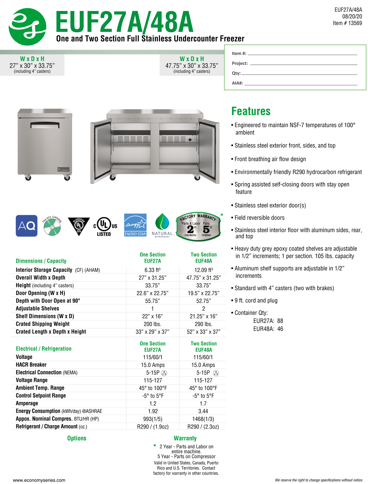 Undercounter Freezer 27"