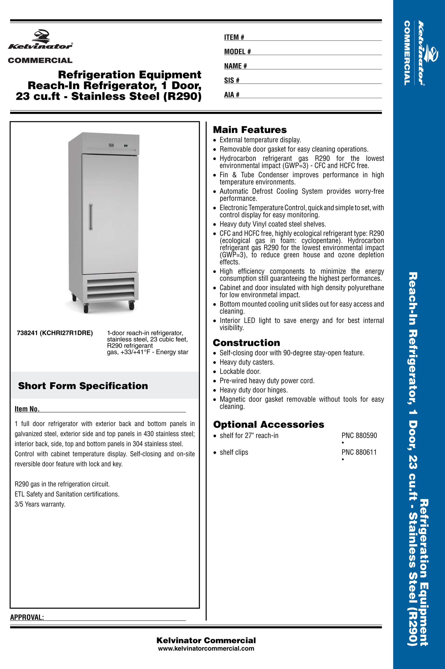 Reach-In Refrigerator 26.8"