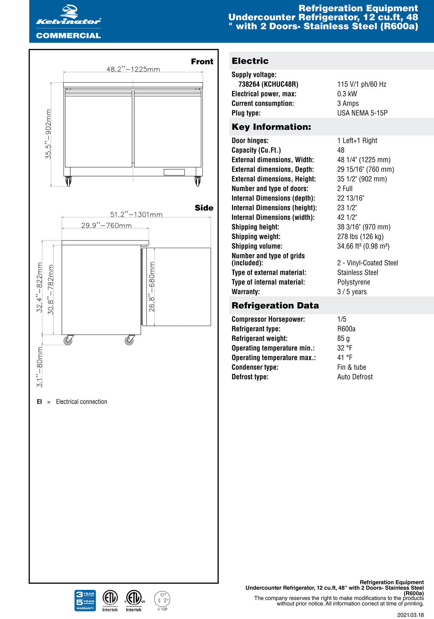 Undercounter Refrigerator 48"