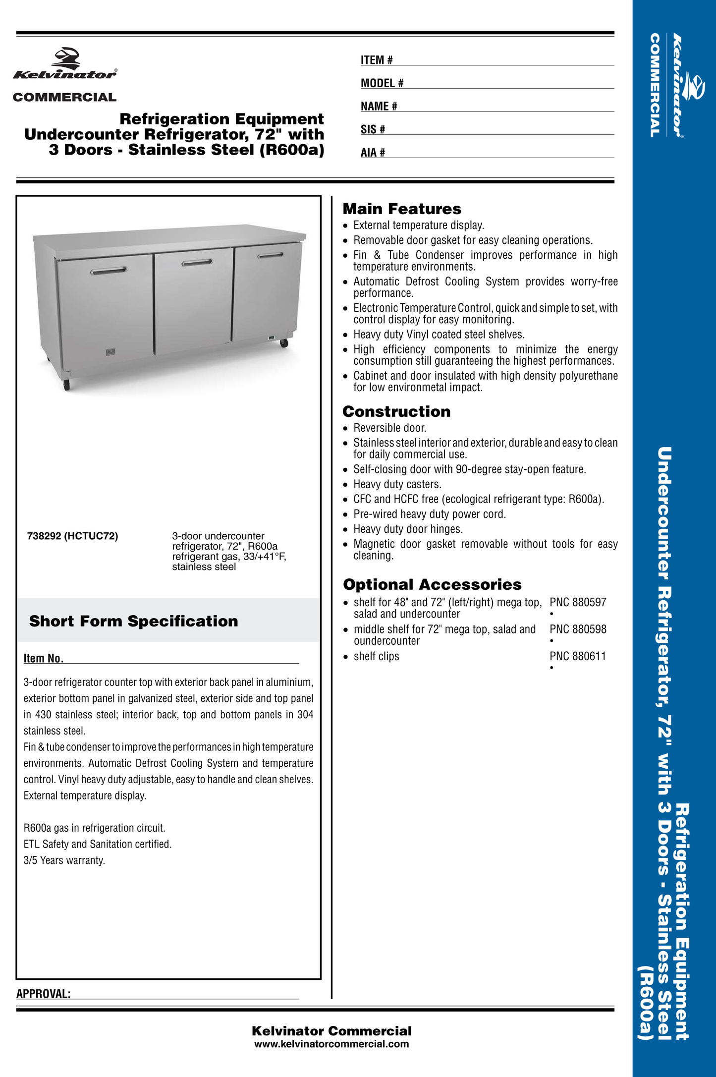 Undercounter Refrigerator 72"