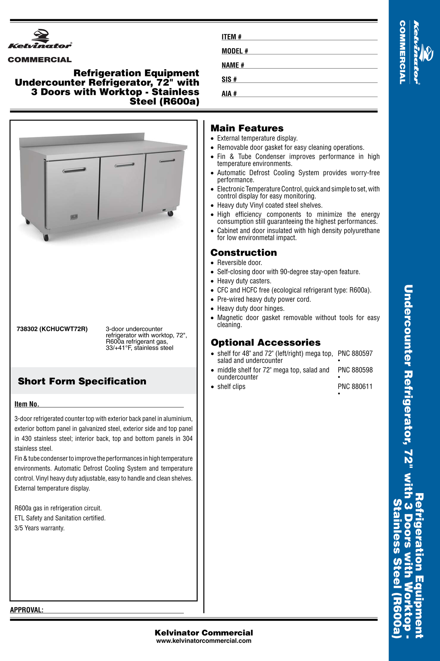 Undercounter Refrigerator 72"