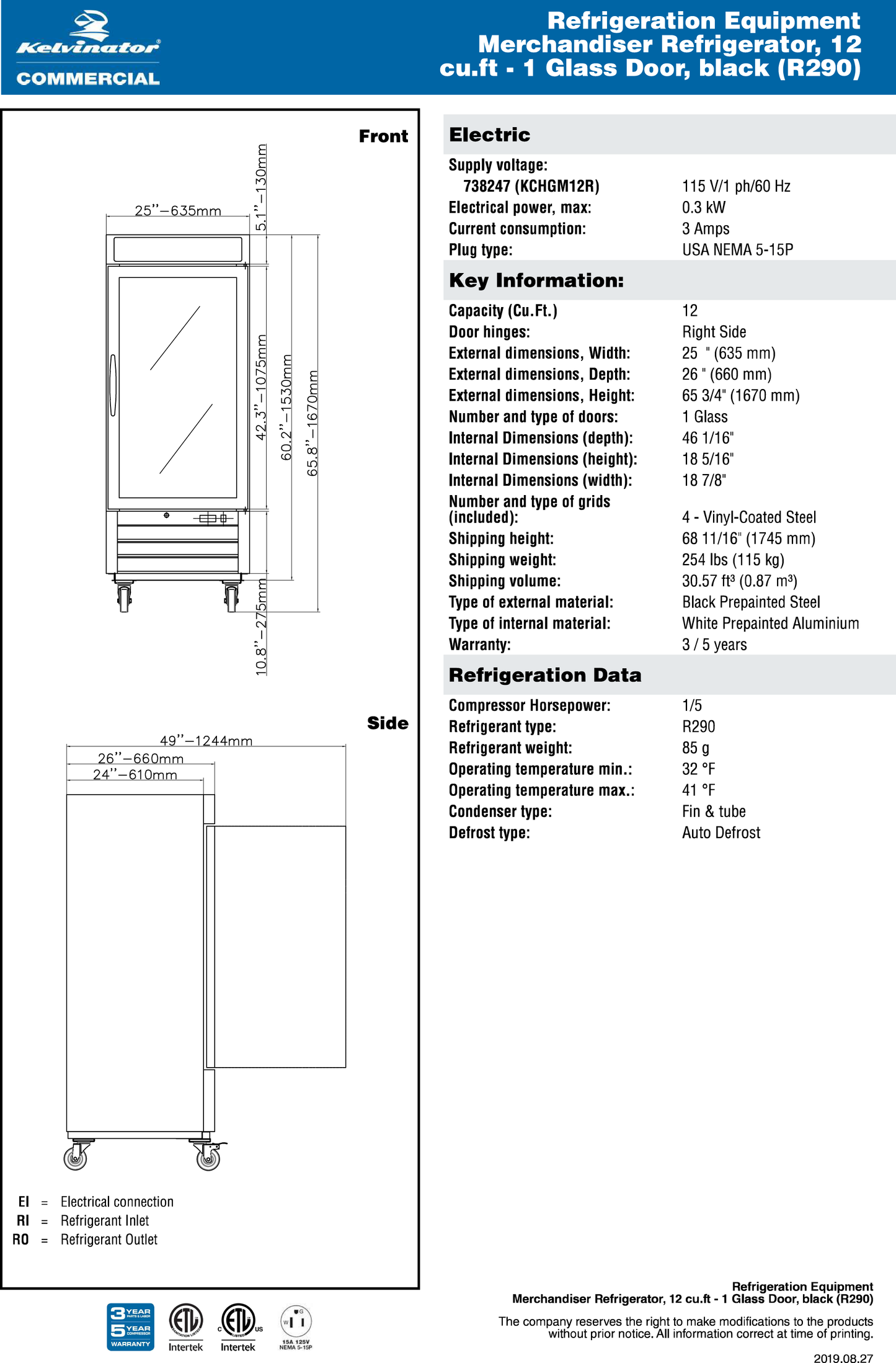 Merchandiser Refrigerator 25"