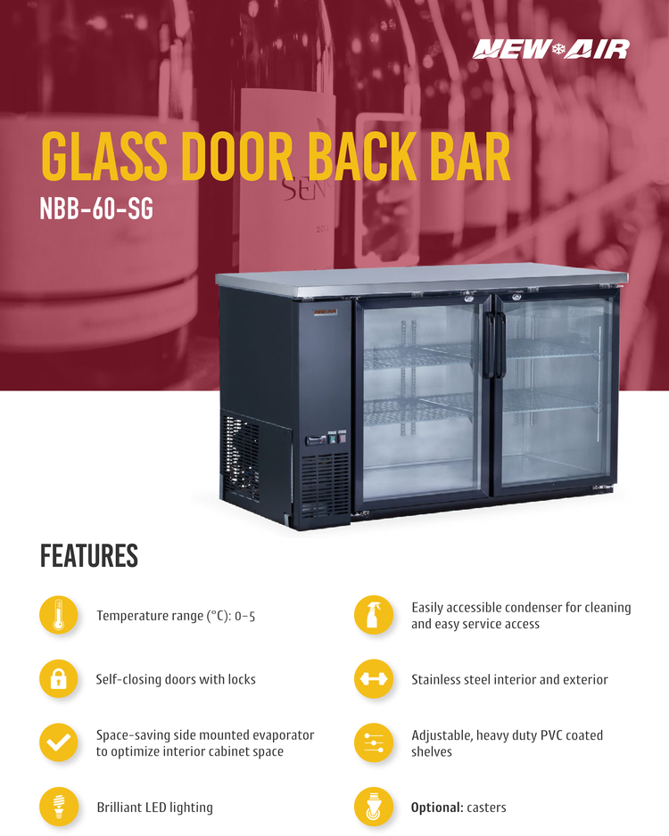 Glass Hinge Doors Back Bar 60"