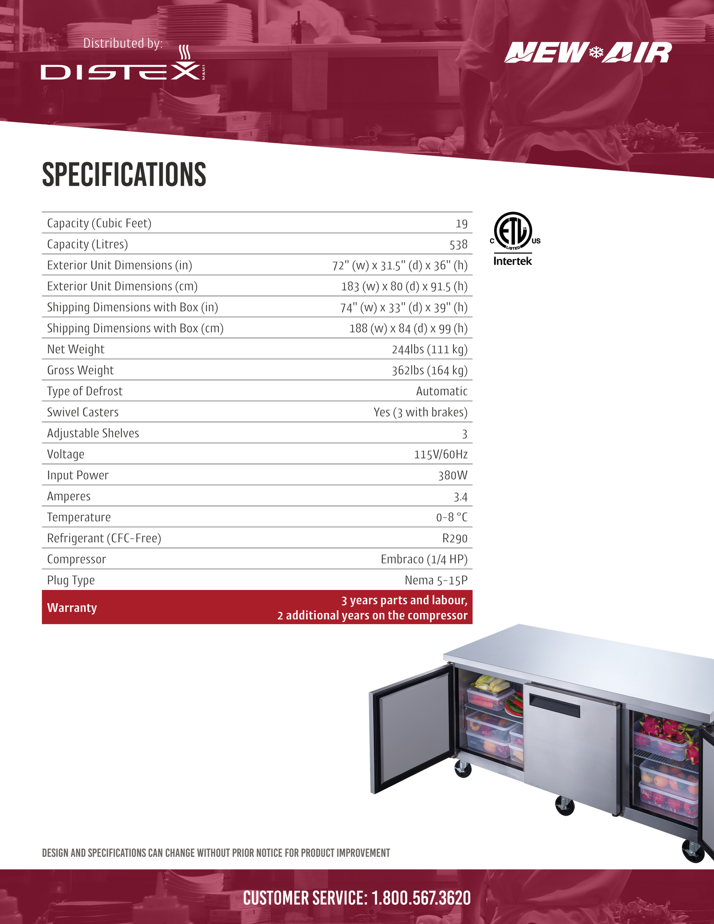 Undercounter Refrigerator 72"