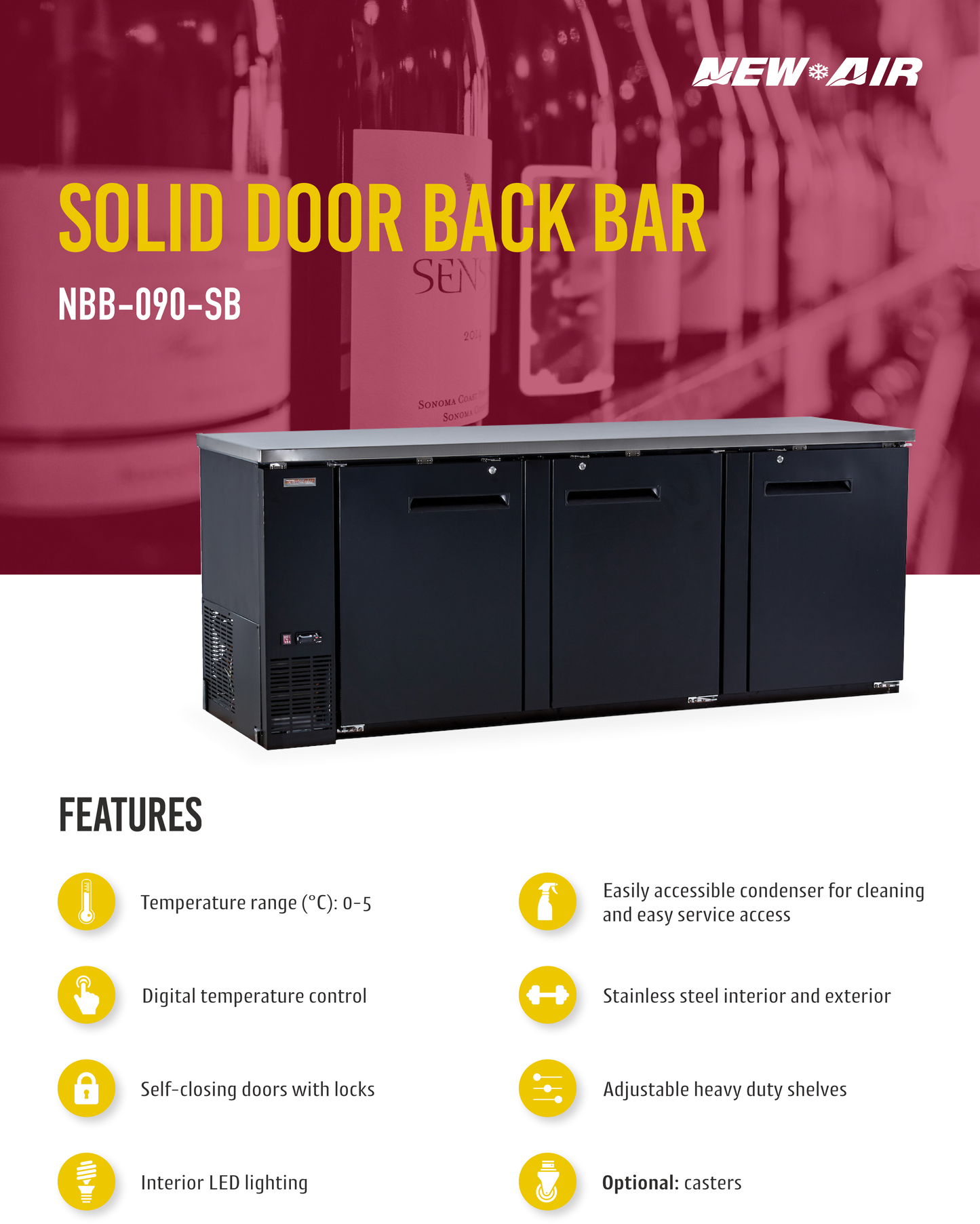 Solid Hinge Doors Back Bar 90"