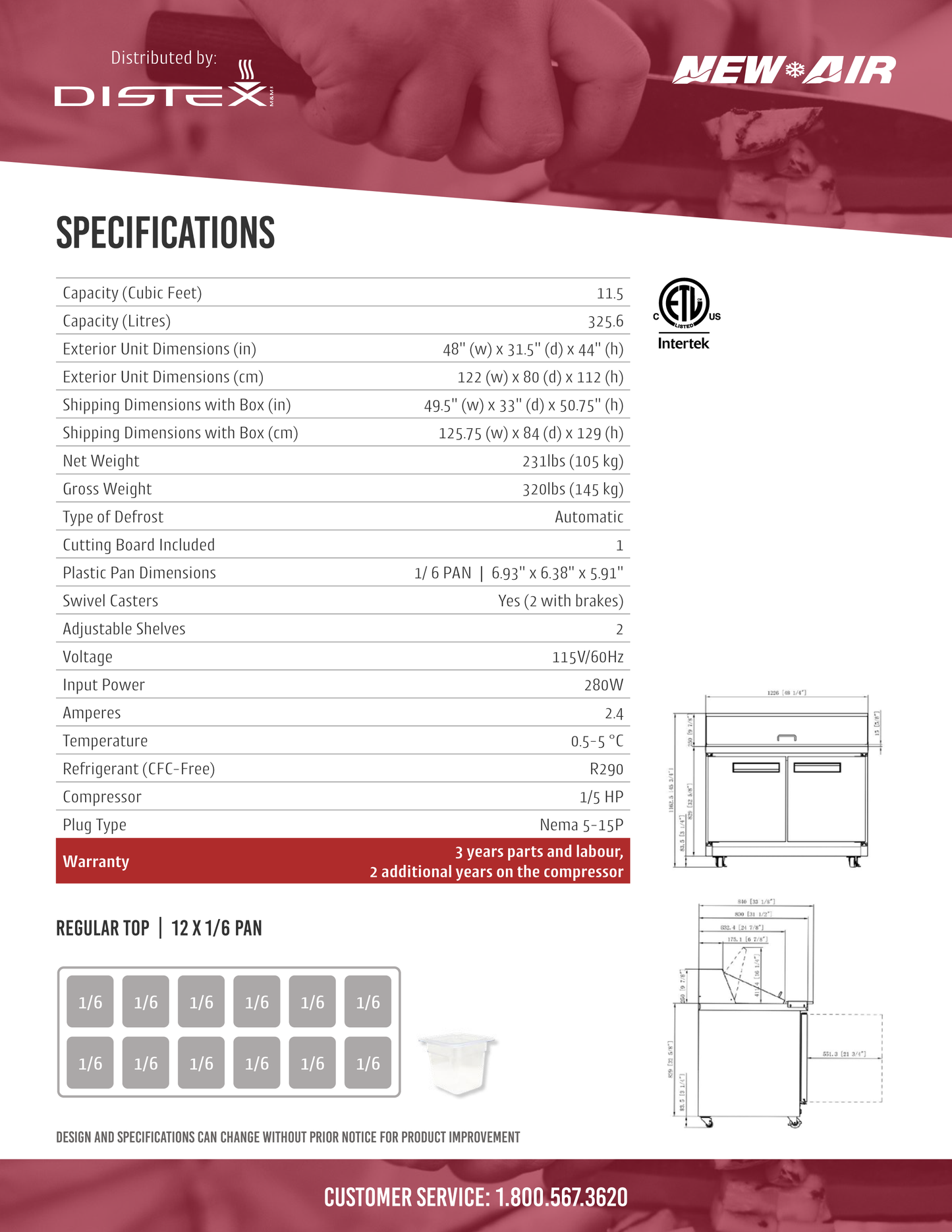 Salad/Sandwich Prep Table 48"