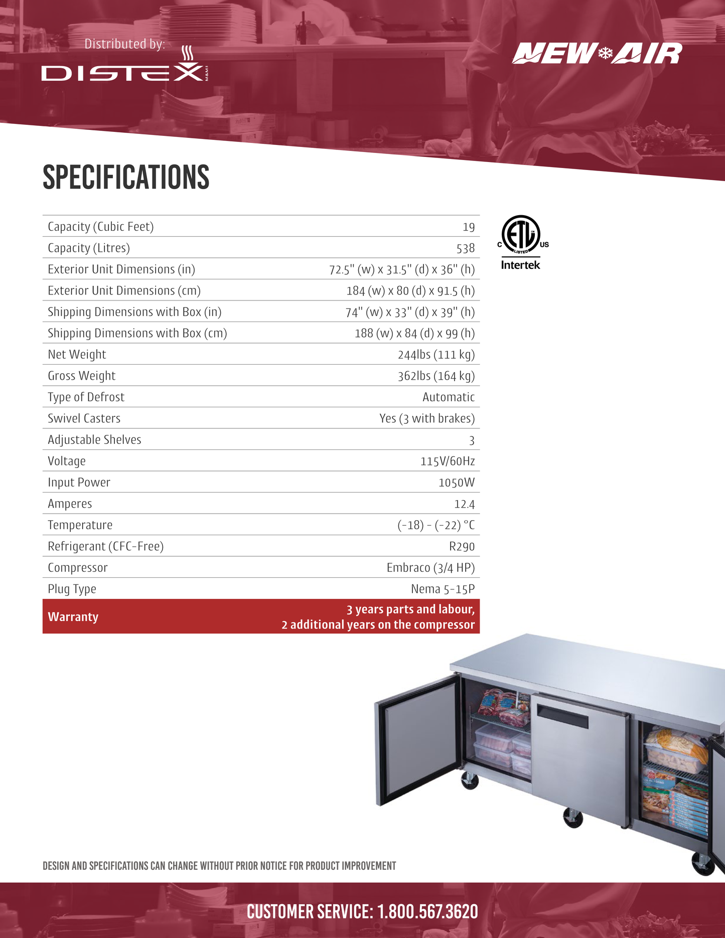 Undercounter Freezer 72"