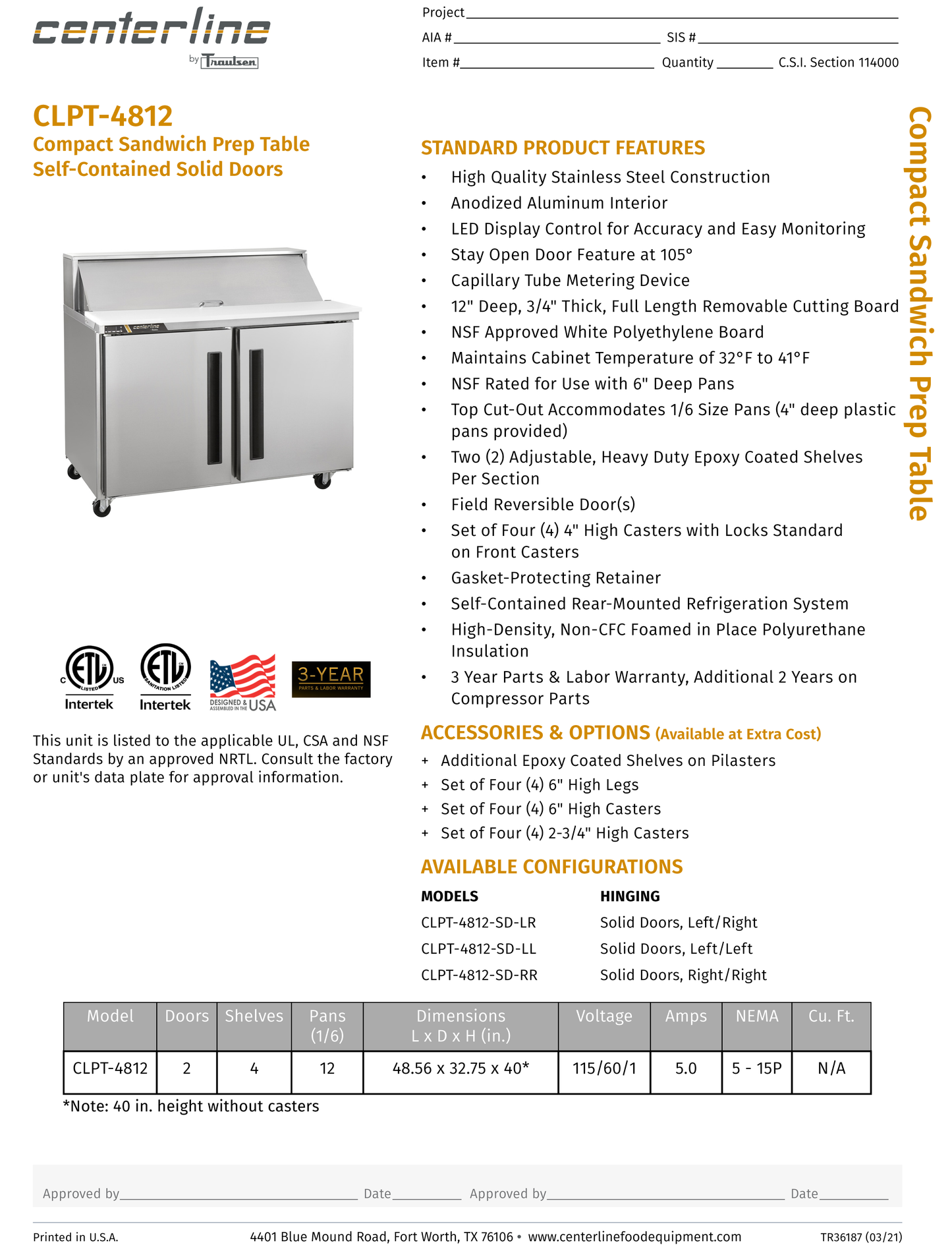 Salad/Sandwich Prep Table 48"