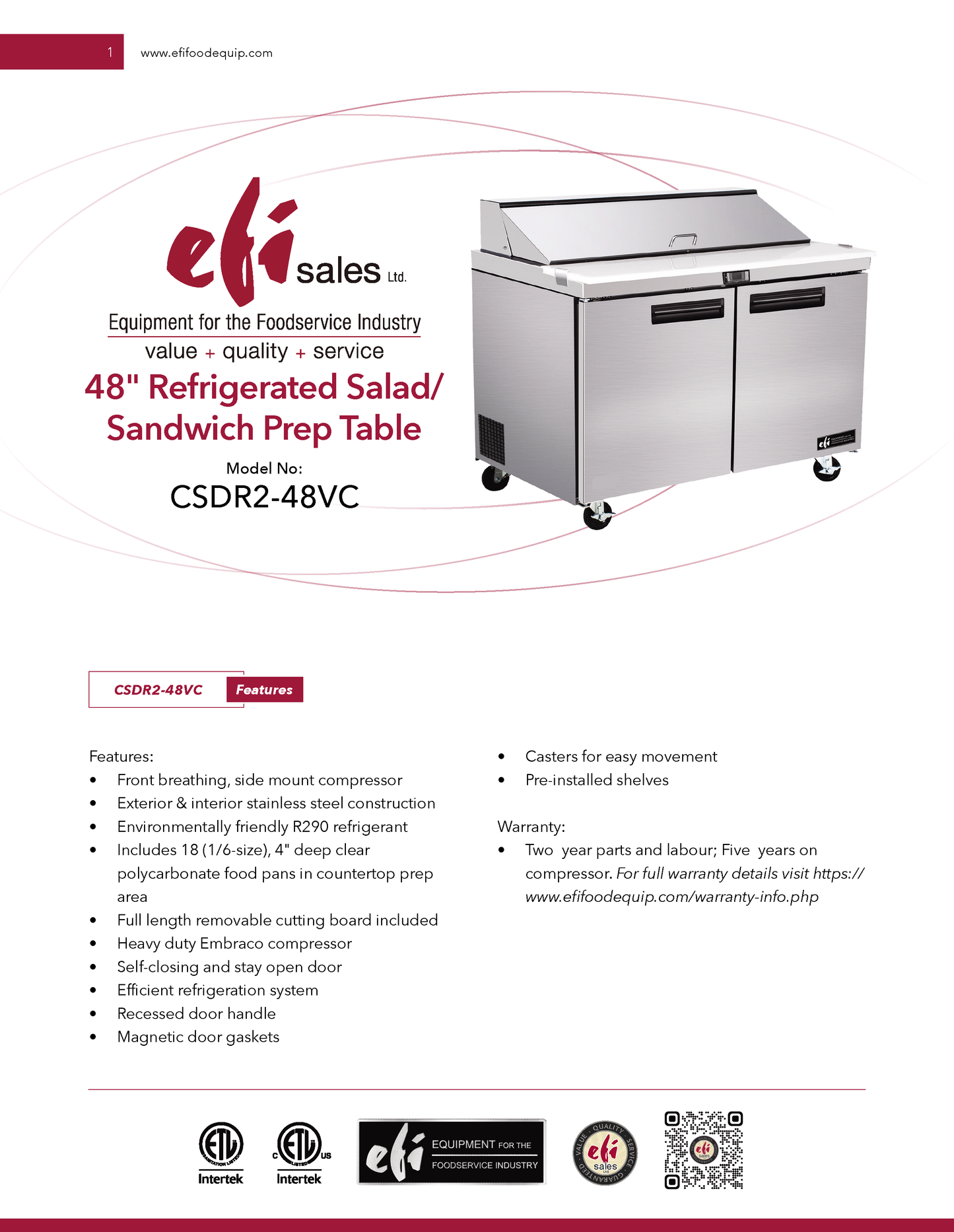 Salad/Sandwich Prep Table 48"