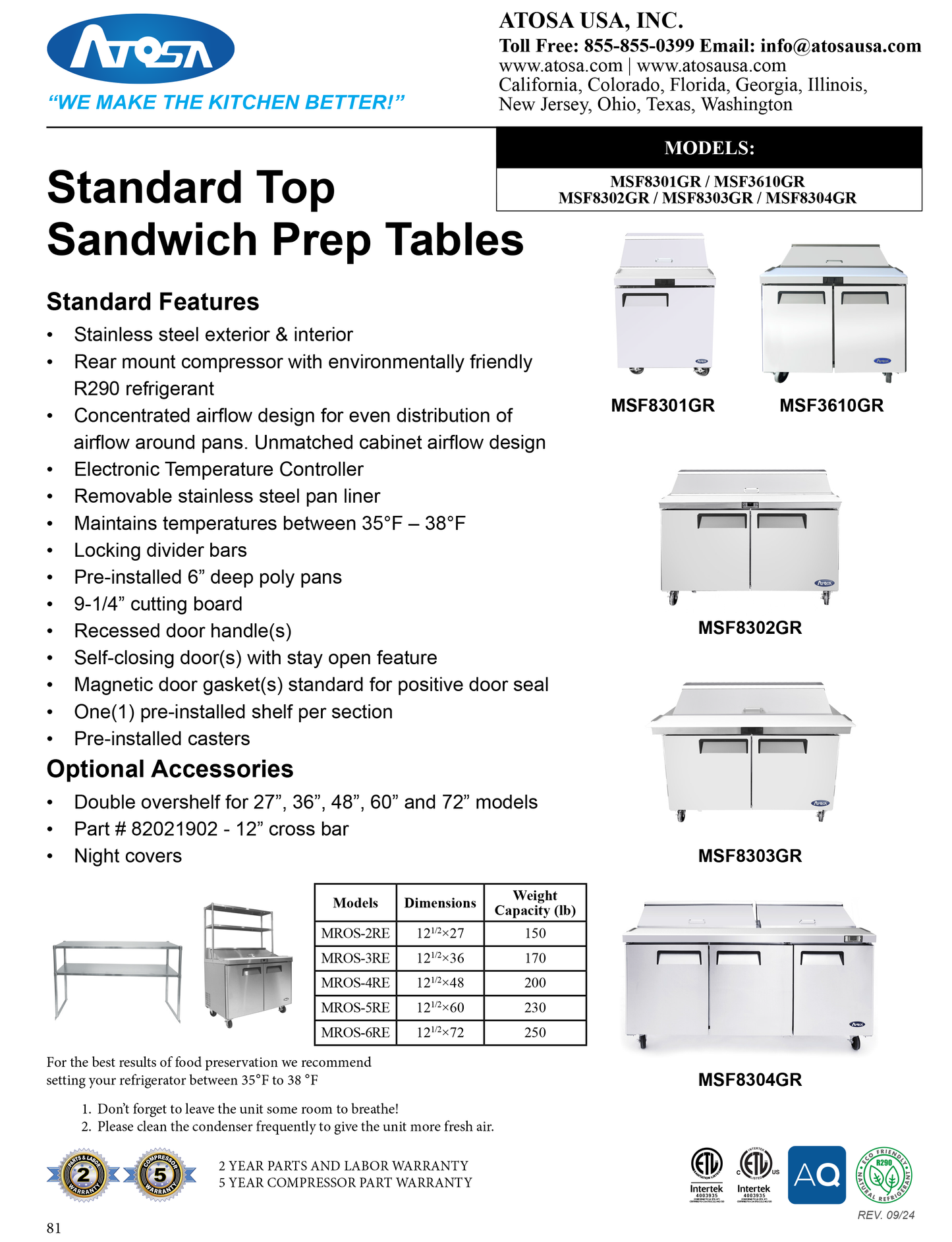 Salad/Sandwich Prep Table 48"