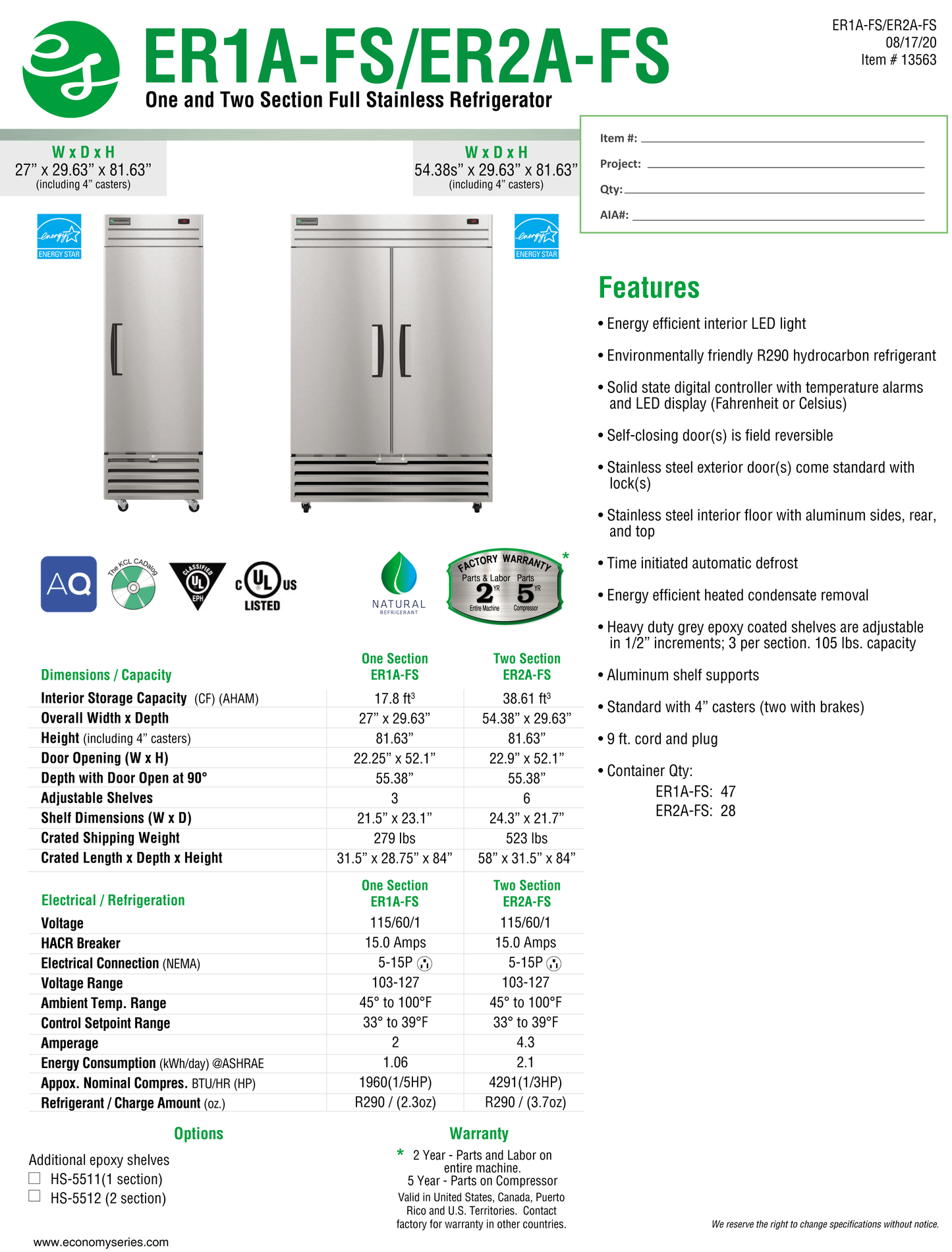 Reach-In Refrigerator 27.5"