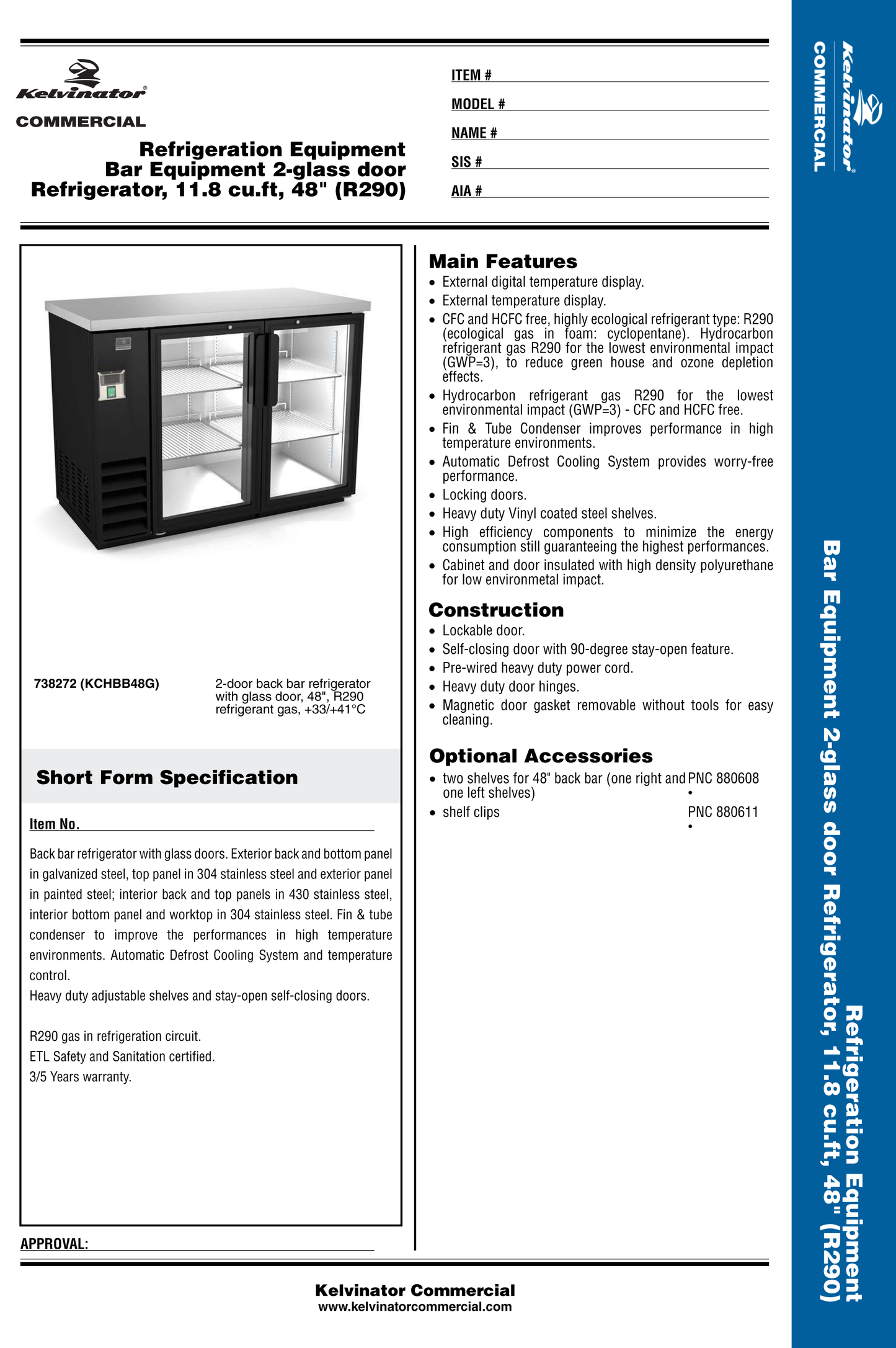 Glass Hinge Doors Back Bar 60"