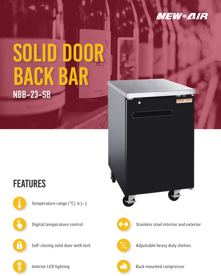 Solid Hinge Doors Back Bar 23"