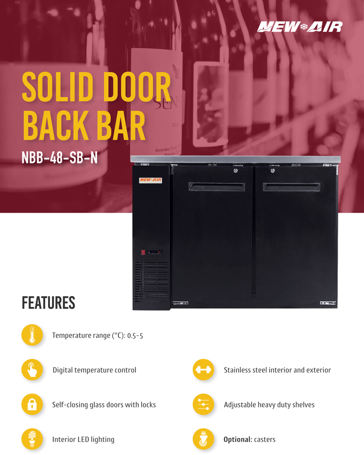 Solid Hinge Doors Back Bar 48"