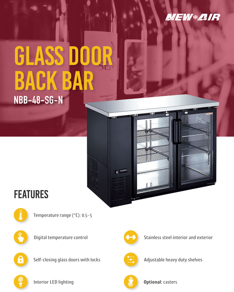 Glass Hinge Doors Back Bar 48"