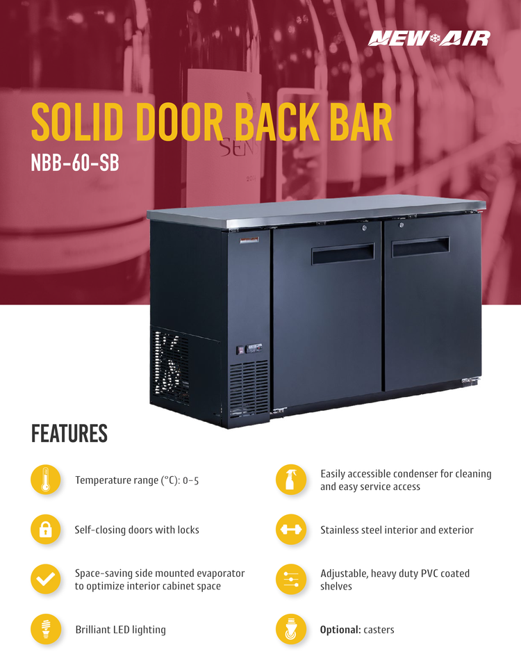 Solid Hinge Doors Back Bar 60"