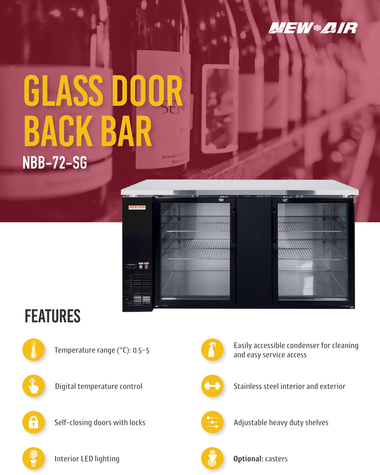 Glass Hinge Doors Back Bar 72"