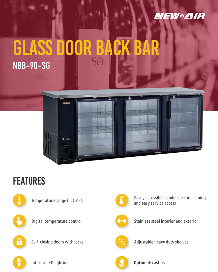 Glass Hinge Doors Back Bar 90"