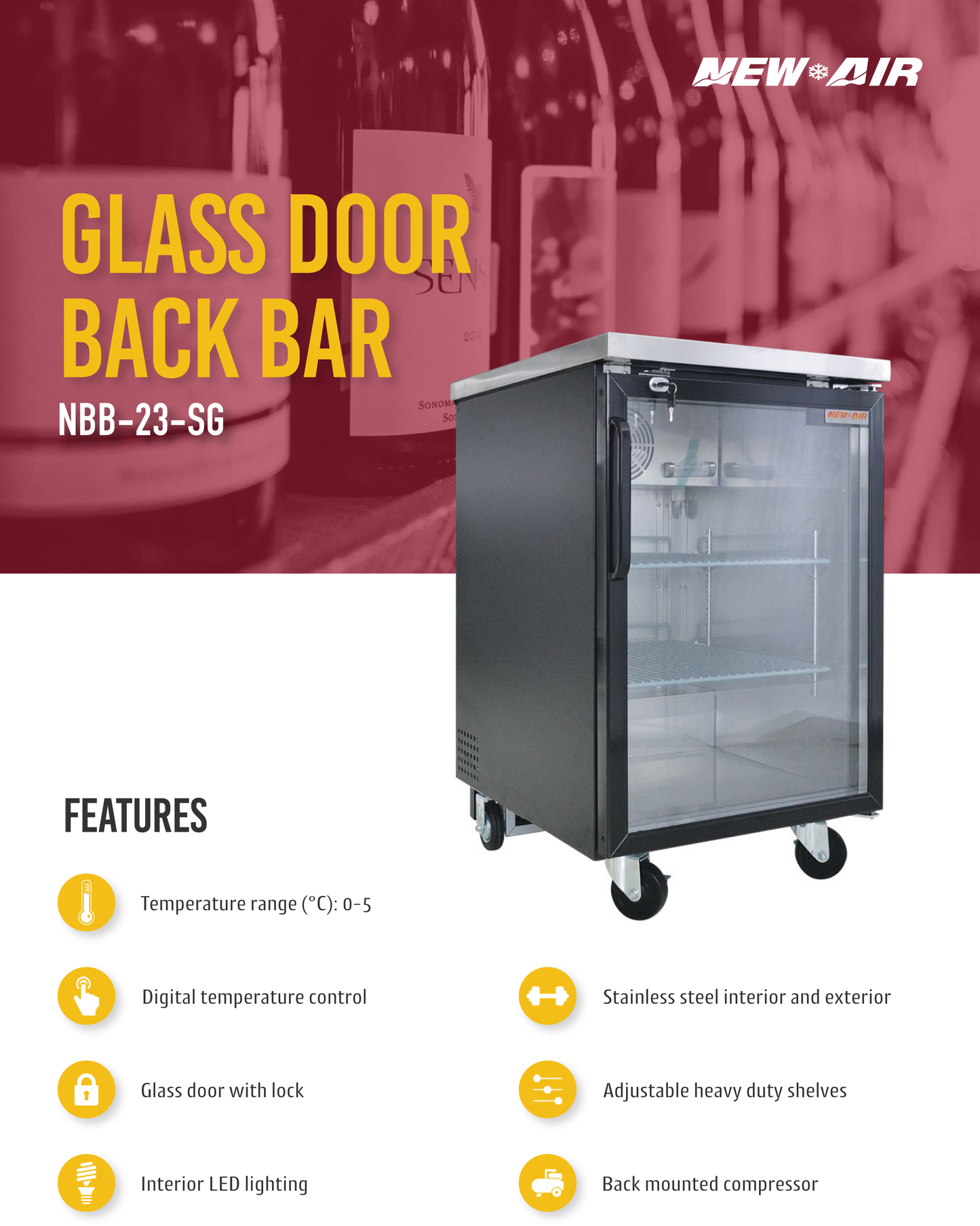 Glass Hinge Doors Back Bar 23"