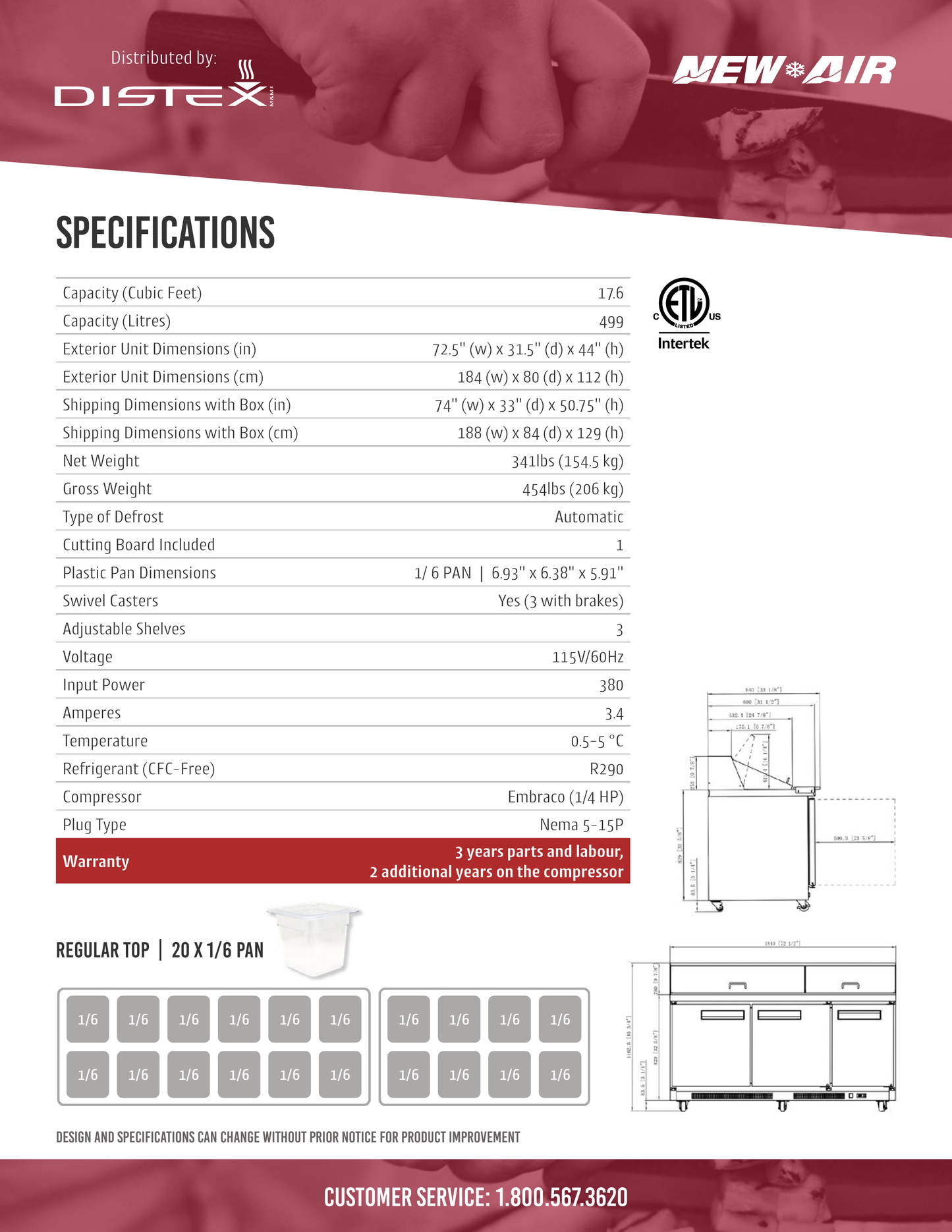 Salad/Sandwich Prep Table 72"