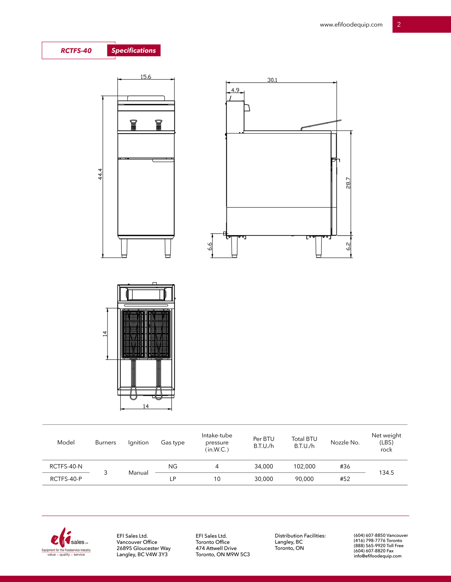Gas Fryer 40 Lb